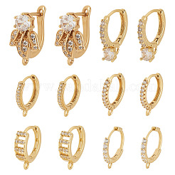 12 paio di orecchini a cerchio in ottone micro pavé con zirconi cubici trasparenti&nbsp;KK-TA0002-86