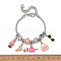 Tema trucco lega smalto rossetto borsa scarpe ciondolo ottone bracciali europei per donna&nbsp;BJEW-JB14237-02