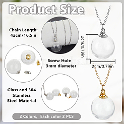 4 pièce 2 couleurs verre transparent ouvrable bouteille ronde urne pour animaux de compagnie pendentif cendres 304 chaîne de câble en acier inoxydable colliers&nbsp;NJEW-DR00027