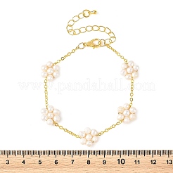Armbänder aus natürlichen Süßwasserzuchtperlen mit Blumengliedern&nbsp;BJEW-JB14325