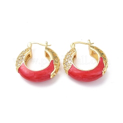 Boucles d'oreilles créoles en émail avec zircons cubiques transparents&nbsp;EJEW-F306-09G