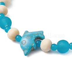Bracelets extensibles en turquoise synthétique et perles de bois et de verre pour femmes&nbsp;BJEW-JB11124-03
