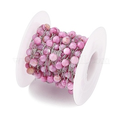 Catena di perline rotonde fatte a mano in acciaio inossidabile 304 e conchiglia colorata&nbsp;CHS-H028-04A-01