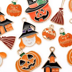 56 Uds. 7 colgantes de esmalte de aleación con tema de halloween dorado claro de estilo&nbsp;ENAM-LS0001-59