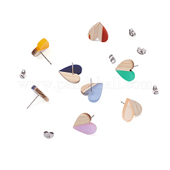 10 paire de boucles d'oreilles à tige en résine transparente et bois de 10 couleurs&nbsp;DIY-FW0001-08