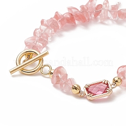 Bracciale a maglie rettangolari in vetro con catene di perline miste naturali e sintetiche per le donne&nbsp;BJEW-JB09231