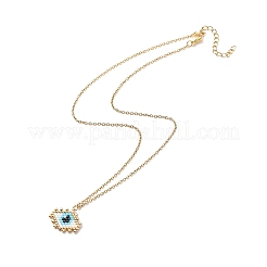 Collier avec pendentif en losange tressé en graines japonaises et mauvais œil&nbsp;NJEW-MZ00001