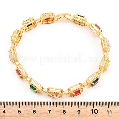 Quadratische Armbänder aus Messing mit Mikropavé-Fassung aus klaren Zirkonia und Glasgliedern&nbsp;BJEW-T025-04G-02
