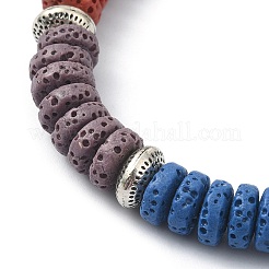 Braccialetto elasticizzato con perline di disco di roccia lavica naturale tinta&nbsp;BJEW-TA00338