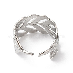 Bague ouverte en acier inoxydable 304 anti-ternissement en forme de branche feuillue pour femme&nbsp;X-RJEW-K245-31P