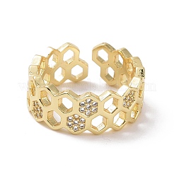 Bague ouverte en nid d'abeille avec zircone cubique transparente&nbsp;RJEW-P032-25G
