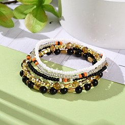 Set di braccialetti elastici in onice nero naturale&nbsp;BJEW-JB07670-02