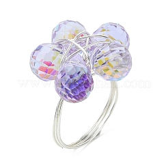 4 pieza de anillos de dedo con flores de vidrio de 4 colores&nbsp;RJEW-JR00825-01
