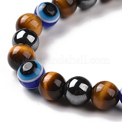 4 stücke natürliche edelstein und böse blick harz perlen stretch armbänder set für frauen männer&nbsp;BJEW-JB08940
