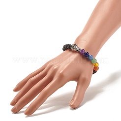 Pulsera elástica de cuentas redondas de roca de lava natural&nbsp;BJEW-JB07455