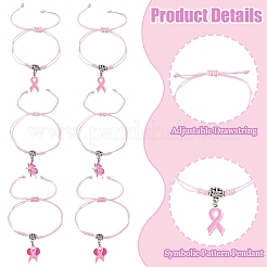 Ensemble de 6 bracelet en nylon tressé avec breloques en ruban rose émaillé et alliage ajustable (3 styles).&nbsp;BJEW-YW00019
