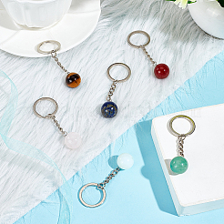 6 porte-clés pendentif rond en pierre précieuse naturelle et synthétique&nbsp;KEYC-DR0001-02