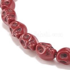 Pulsera elástica con cuentas de calavera de turquesa sintética (teñida)&nbsp;BJEW-JB08055