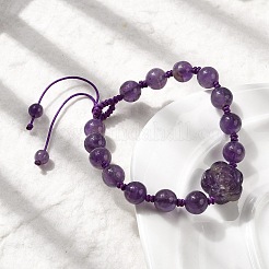 Braccialetti di perline intrecciate regolabili con perline di ametista naturale per donna&nbsp;BJEW-L713-A06