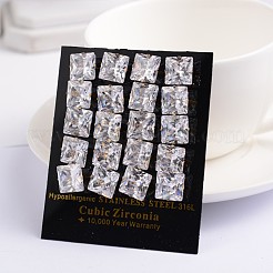 Clous d'oreilles de carré avec zircon cubique&nbsp;EJEW-H306-08G-5mm