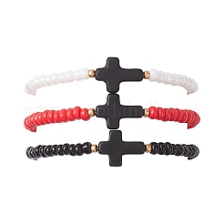 3 bracelet extensible en perles de rocaille en verre bicolores et perles turquoise synthétiques pour hommes et femmes&nbsp;BJEW-MZ00223