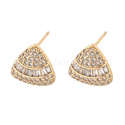 Orecchini a bottone in ottone con micro pavé di zirconi cubici trasparenti triangolari per donna&nbsp;EJEW-G428-02G