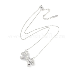 Collane con ciondolo a forma di fiocco con catena in acciaio inossidabile 304 e strass di cristallo per donna&nbsp;NJEW-C055-09P