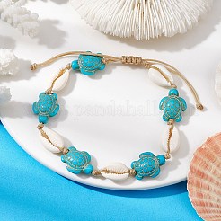 Armbänder aus natürlichen Muscheln und synthetischen türkisfarbenen geflochtenen Perlen&nbsp;AJEW-AN00562-02