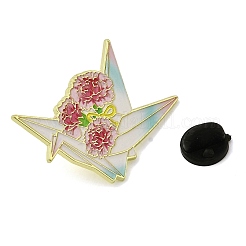 Anstecknadeln mit Kranich- und Blumenmotiven aus Emaille für Damenbekleidung&nbsp;JEWB-F043-02D