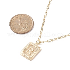Rectangle en laiton avec collier pendentif lettre initiale avec chaînes de trombone pour hommes femmes&nbsp;NJEW-JN04007