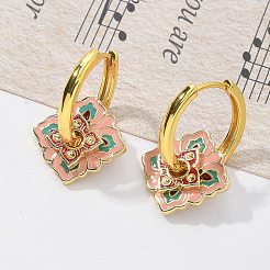Boucles d'oreilles créoles en laiton à losanges&nbsp;EJEW-R016-13G-03