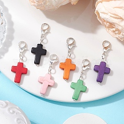 6 pieza de colgante de cruz de turquesa sintética decorativa&nbsp;HJEW-JM02499