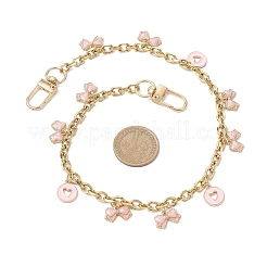 Legierung Emaille rosa Bowknot Quaste 304 Edelstahl Kabel Kette Tasche dekorative Ketten&nbsp;AJEW-BA00171-01