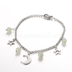 Mond & Sterne Edelstahl-Edelstein-Charme Armbänder&nbsp;BJEW-JB01935