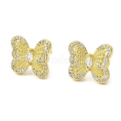 Orecchini a bottone a farfalla in ottone con micro pavè di zirconi cubici&nbsp;EJEW-L270-12G
