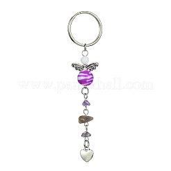 Porte-clés pendentif cœur en alliage et puces de pierres précieuses avec perles acryliques&nbsp;KEYC-JKC00538