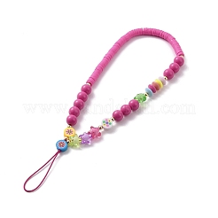 Correa de muñeca con cordón para teléfono móvil con cuentas de acrílico redondas y estrellas&nbsp;HJEW-YW0001-03