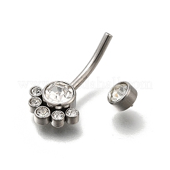 Anneaux de nombril incurvés en acier inoxydable 304 avec zircone cubique transparente&nbsp;AJEW-D306-03P-02