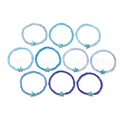 10 Stück 10-farbiges Stretch-Armband aus Glasperlen und synthetischen Türkisperlen für Damen&nbsp;BJEW-MZ00334