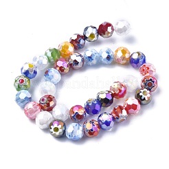 Facettiert rund handgemacht Millefiori Glasperlen Stränge&nbsp;LK-R004-41