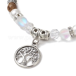 4 bracelet à breloques en perles rondes en bois pour femmes&nbsp;BJEW-JB11645