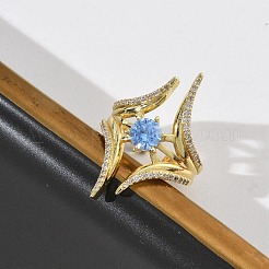 Offene Manschettenringe aus Messing mit Mikropavé und Zirkonia für Damen&nbsp;RJEW-L343-09G-02