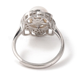 Fiore rodiato 925 argento sterling zirconia cubica trasparente anelli regolabili&nbsp;RJEW-C110-02P