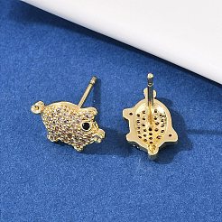 Ohrstecker aus Messing mit Mikropavé und klarem Zirkonia&nbsp;EJEW-F400-07G