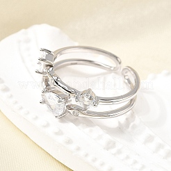 Verstellbare Manschettenringe aus Sterlingsilber mit Zirkonia in Tropfenform für Damen&nbsp;RJEW-S631-02P