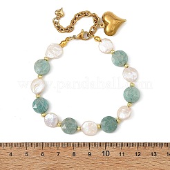 Bracelets composés de perles rondes en laiton et de perles rondes en amazonite naturelle facettée et en perles de culture d'eau douce naturelles.&nbsp;BJEW-JB14434