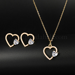 Set di gioielli a forma di cuore con zirconi trasparenti e perla finta in plastica&nbsp;ZC3739-1