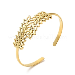 Ionenplattierung (IP) 304 Edelstahl Blatt offene Manschette Armreifen&nbsp;BJEW-L682-027G