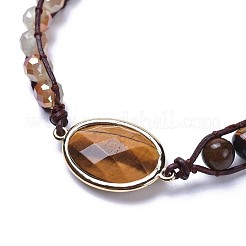 Natürliche Tigeraugekorne mit drei Schleifen wickeln Armbänder ein&nbsp;BJEW-JB04247-02