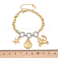 Braccialetti da donna bicolore in acciaio inossidabile 304 con ciondolo a forma di granchio a conchiglia&nbsp;SA-CBA717A-07G